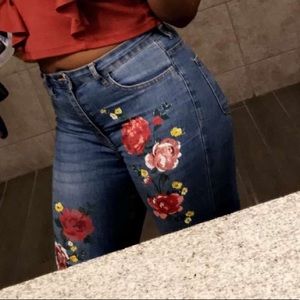 Floral print jeans